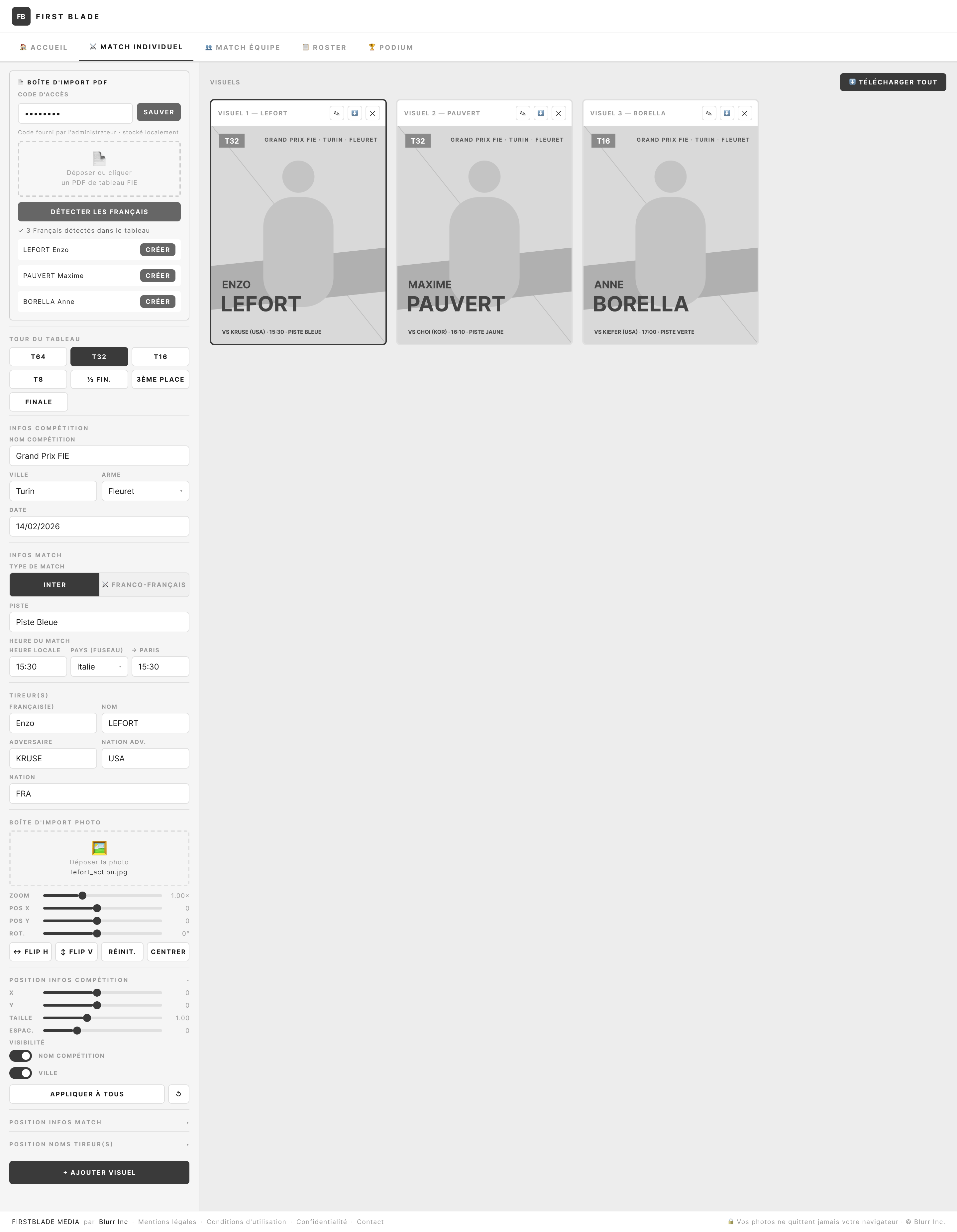 Wireframe Low-Fi de l'écran match individuel de FirstBlade