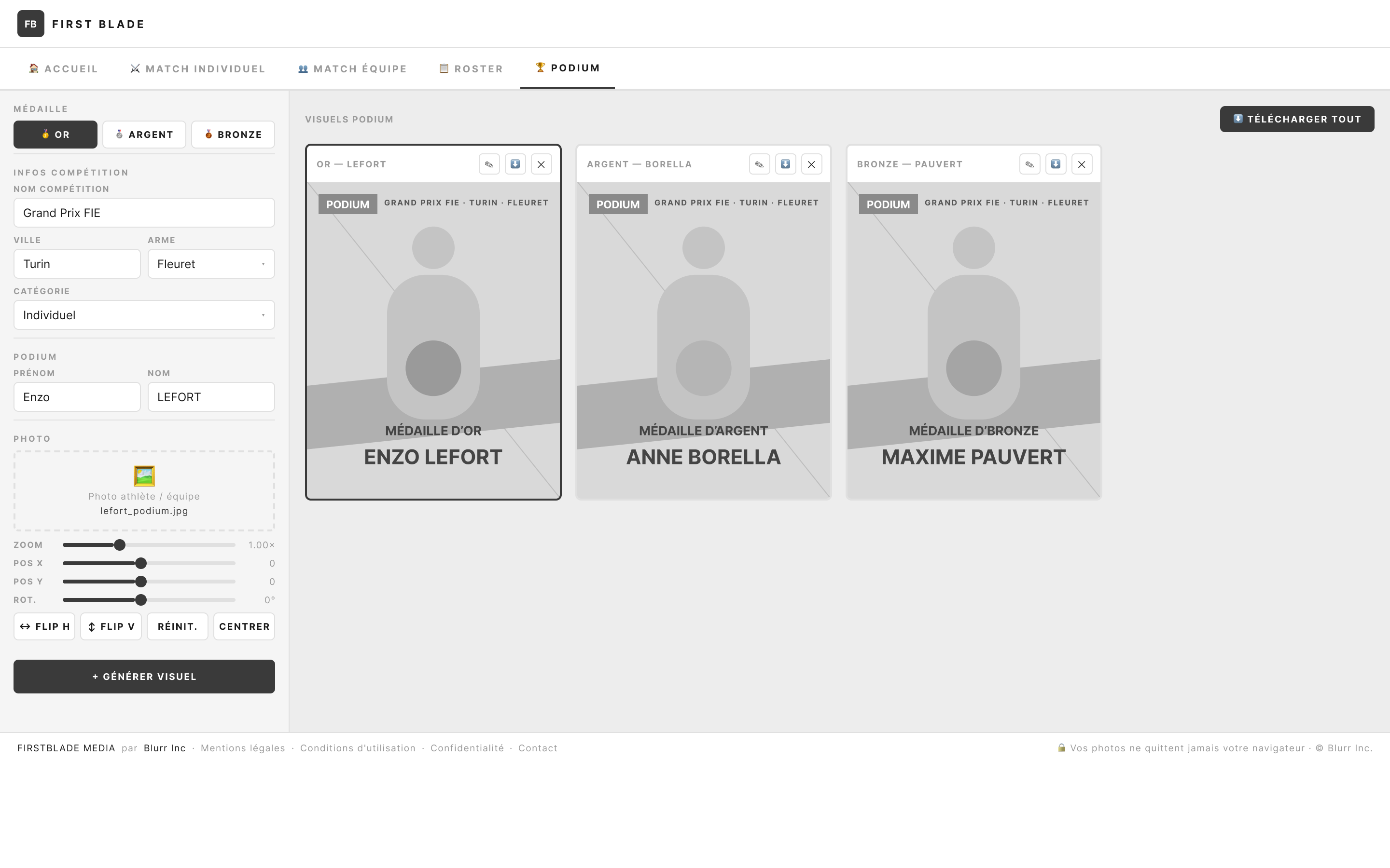 Wireframe Low-Fi de l'écran podium de FirstBlade